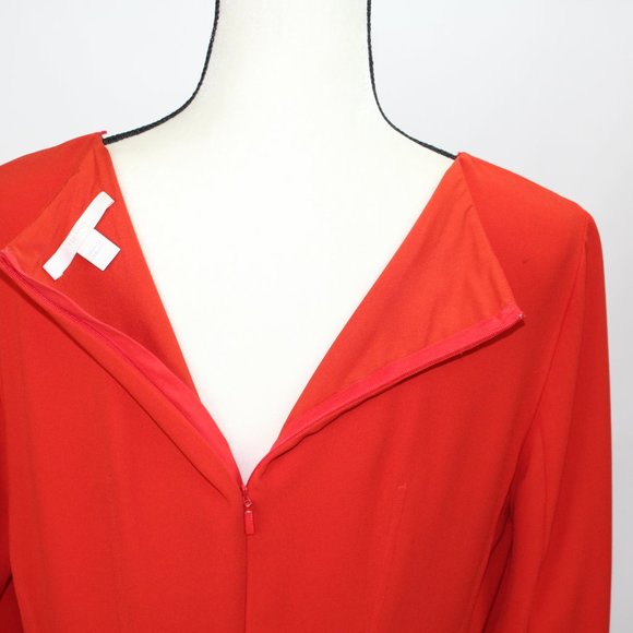 Hugo Boss Women's Dress 10 Red Orange Chiffon 3/4 Sleeve Knee Length - Picture 9 of 11